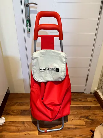 Foldable Shopping Trolley Cart with Red Carry Bag