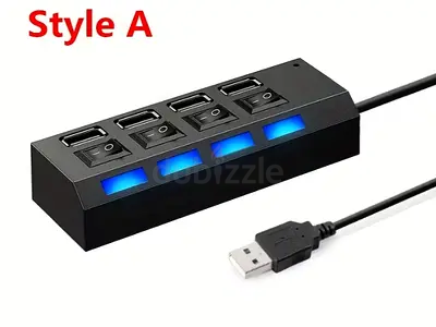 1 Unit of a USB Hub with 4 Ports, Featuring a Power On/Off Switch, Suitable for Pcs and Laptops