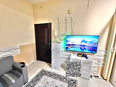 A fully furnished studio is available for monthly rent in Al Nuaimiya, next to Al Ain Hotel, Ajman Emirate.