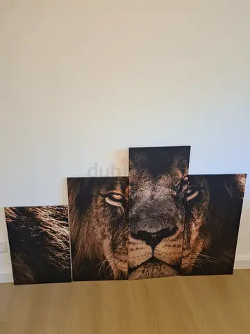 Four -Panel Lion Canvas Wall Art — Brown Sepia Tone