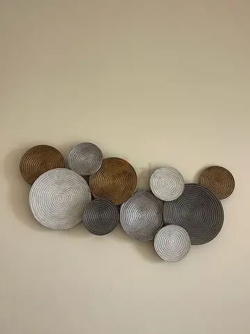 Set of Decorative Woven Wall Plates - Neutral Metallic Finish