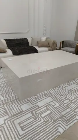 Large Rectangular Marble Coffee Table - Light Beige Finish