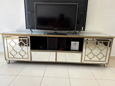 Mirrored TV Entertainment Unit - 2 Door, 2 Drawer with Open Shelves