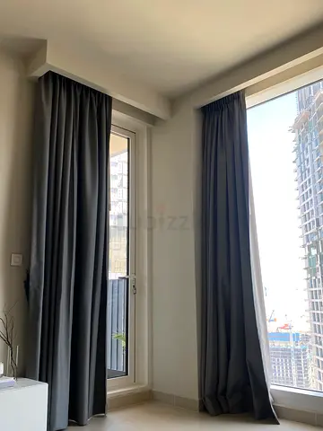 Dark Grey Full-Length Blackout Curtains — Pair, Good Condition 300x300cm