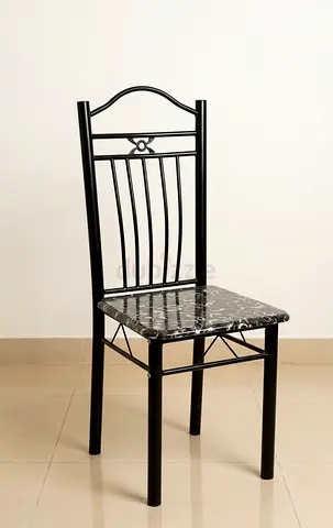 3 Pc Black Metal Dining Chair with Marble-Patterned Seat Only for 100 DHS