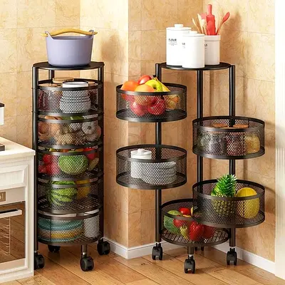 VEGETABLE RACK FRUITS RACK/SHELF 360 DEGREE ROTATION ROUND BASKET-METAL