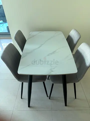 Modern Marble-Top Dining Table with 4 Upholstered Chairs