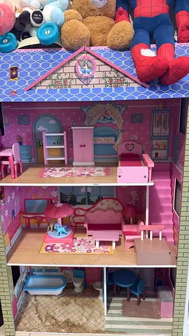 Wooden 3-Storey Pink Dollhouse with Furniture (original price 400)