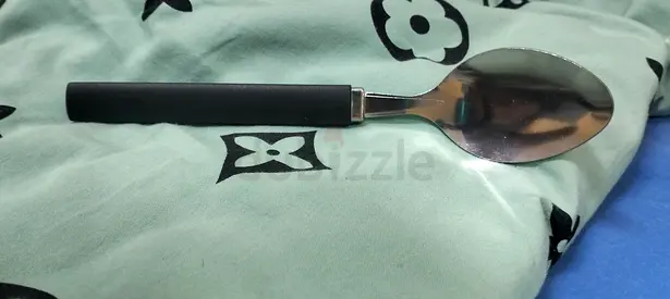Stainless Steel Serving Spoon with Black Handle - Single Piece