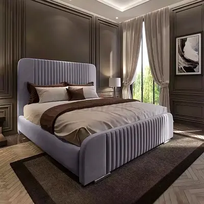 Light purple velvet clean lines queen bed frame