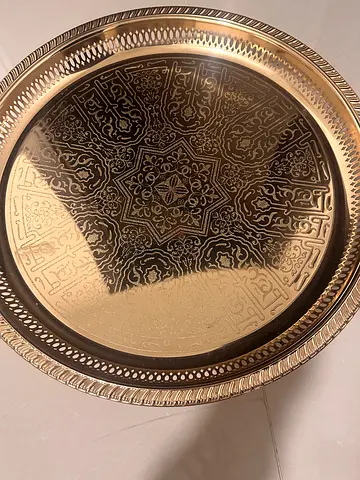 Elegant Arabic Serving Tray with Stand – Gold Finish