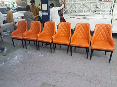 Set of 6 Orange Upholstered Dining Chairs - Good Condition