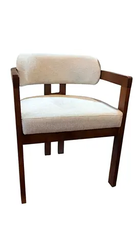 Mid-century wooden armchair with cream upholstery