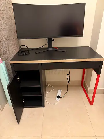 Ikea Compact black study desk with storage cabinet