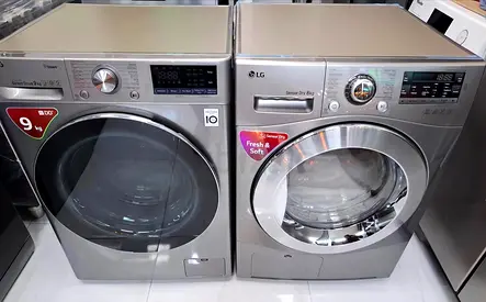 Pair of Front Load Washing Machines (LG) - Silver, Good Condition