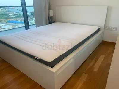 White Modern Double Bed Frame with Mattress - Good Condition