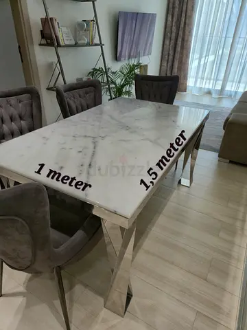Marble Top Dining Table with Stainless Steel Legs (1 x 1.5 m)