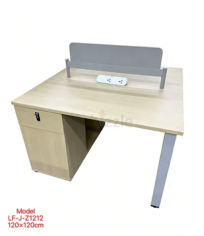 Light Wood Single Pedestal Workstation Desk with Modesty Screen and Power Outlet