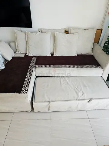 Ikea Beige Modular Sofa Bed with Removable Covers, Storage and extra pillows Good Condition