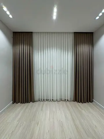 Pair of Neutral Brown Blackout Curtains with White Sheer Pair