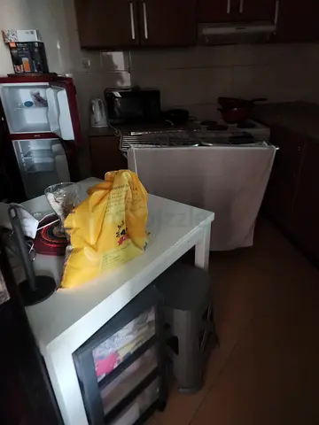Small white kitchen island / storage unit with drawers - used Fridge