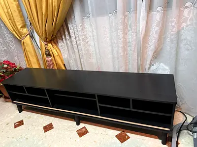 Low Black TV Stand / Entertainment Unit with Open Shelves