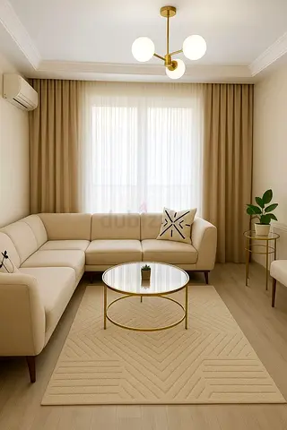 Beige geometric solid rug in excellent condition