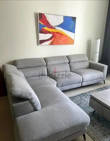 Light grey L-shaped fabric sofa, 3-seater with chaise - good condition