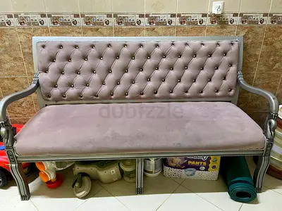 Vintage tufted upholstered bench with wooden frame
