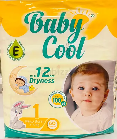 Baby Cool Size 1 Newborn Diapers – 60 Pack (2-5 kg), Unopened