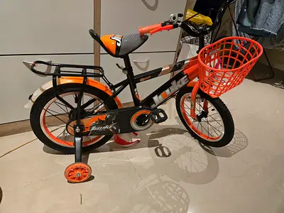 Childrens 14-inch Bicycle with Training Wheels and Front Basket - Good Condition