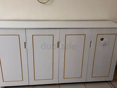 White 4-Door Sideboard Cabinet with Gold Trim