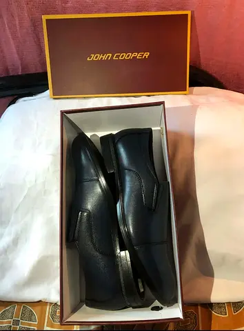 John Cooper black leather slip-on mens dress shoes, size EU45 UK 9 US10
