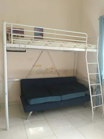 White Metal Loft Bed with mattress-  Good Condition