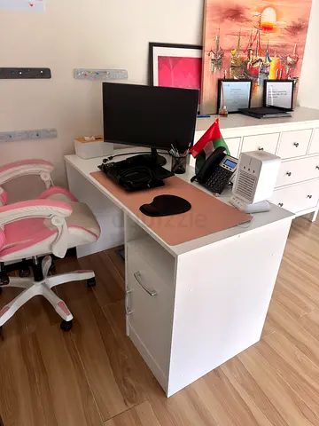 White desk and white chair