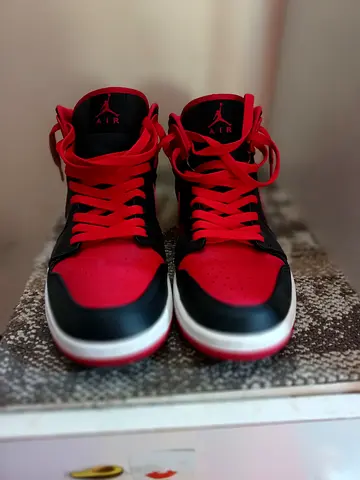 Pair of Red  Black Air Jordan Style High-Top Sneakers - Good Condition