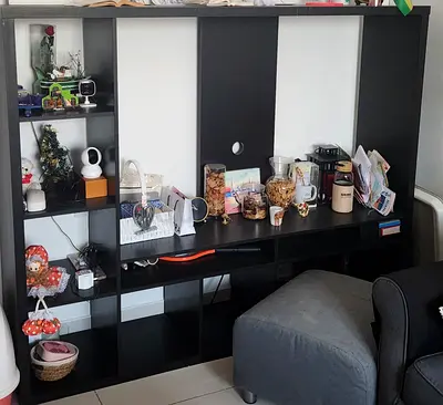 Black Open Bookcase and TV furniture / Room Divider - 10 Cubes, Good Condition