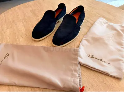 Santoni Men’s Navy Suede Loafers - Excellent Condition