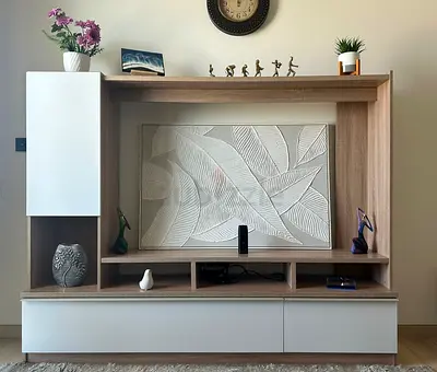 Modern TV Entertainment Unit with Storage - Light Oak  White
