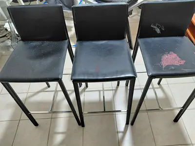 Set of 3 Black Bar Stools with Faux Leather Seats