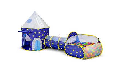 Foldable Kids Play Tent with Tunnel and Ball Pit - Star Design