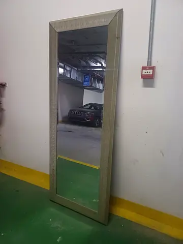 Full-Length Wall Mirror with Textured Silver Frame