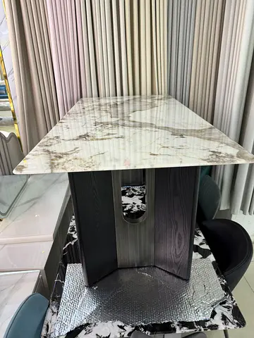Marble-top dining Table with Dark Wood Base