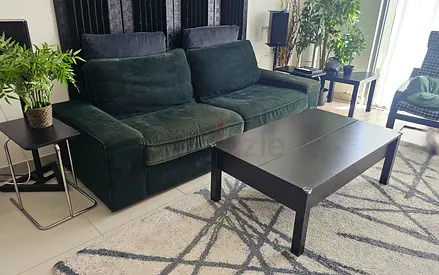 IKEA Sofa + Lift-Top Coffee Table (Storage) – Dark Green / Dark Brown