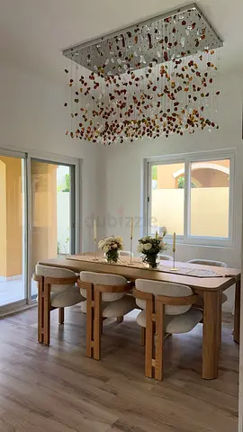 Wooden Dining Table with 6 Upholstered Chairs - Light Oak Finish