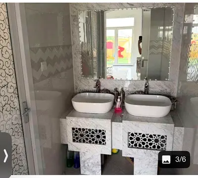 Marble Double Sink Vanity Unit with Decorative Panels