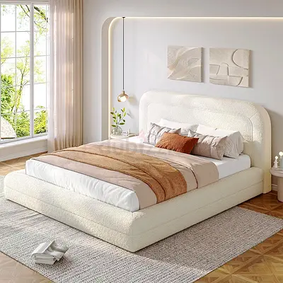 Curved corner thickened super king boucle bed