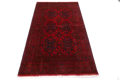 1.3 x 2m khal muhammadi afghan Handwoven Deep Red Oriental Rug - Classic Middle Eastern Design