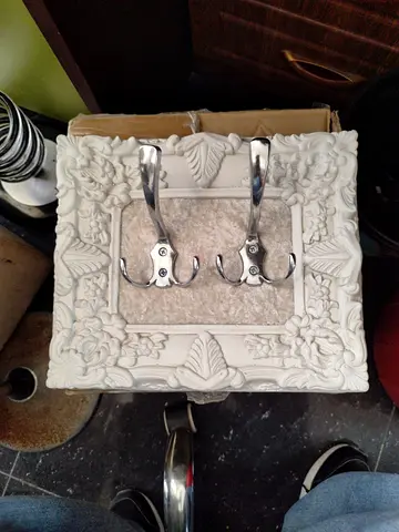 Set of 2 Chrome Double Wall Hooks on Decorative Backplate