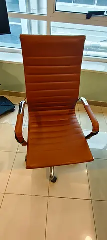 4pieces Brown High-Back Leather Office Chair with Chrome Base